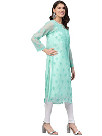 Ada Lucknowi Hand Embroidered Chikankari Women's  Georgette Kurta Kurti with Slip