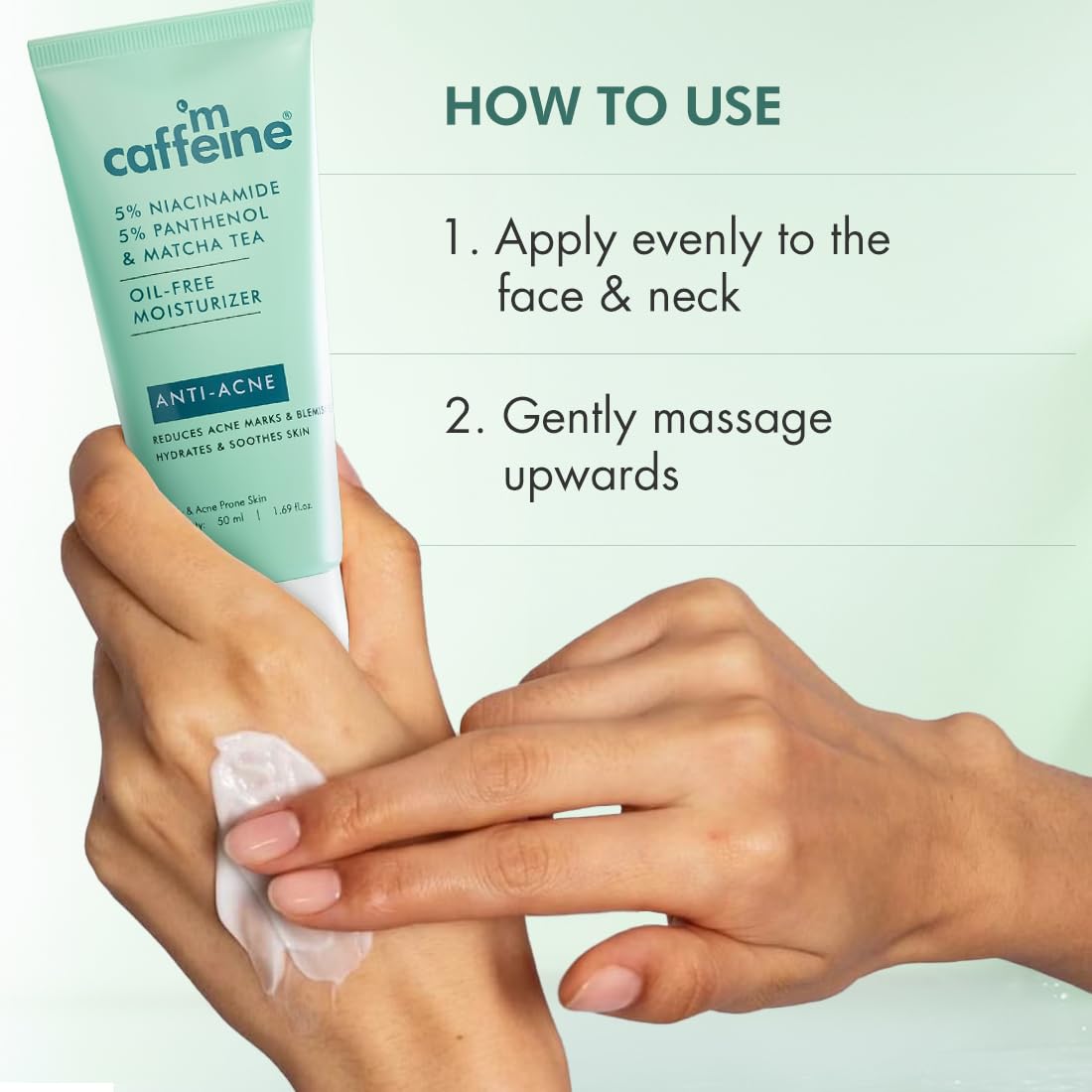 mCaffeine 10% Niacinamide & Panthenol, Vitamin B5 Oil-Free Moisturizer for Acne with Matcha Tea| Lightweight Hydration & Soothes Skin | Non-greasy, Fragrance-Free | For Oily, Acne Prone Skin - 50ml