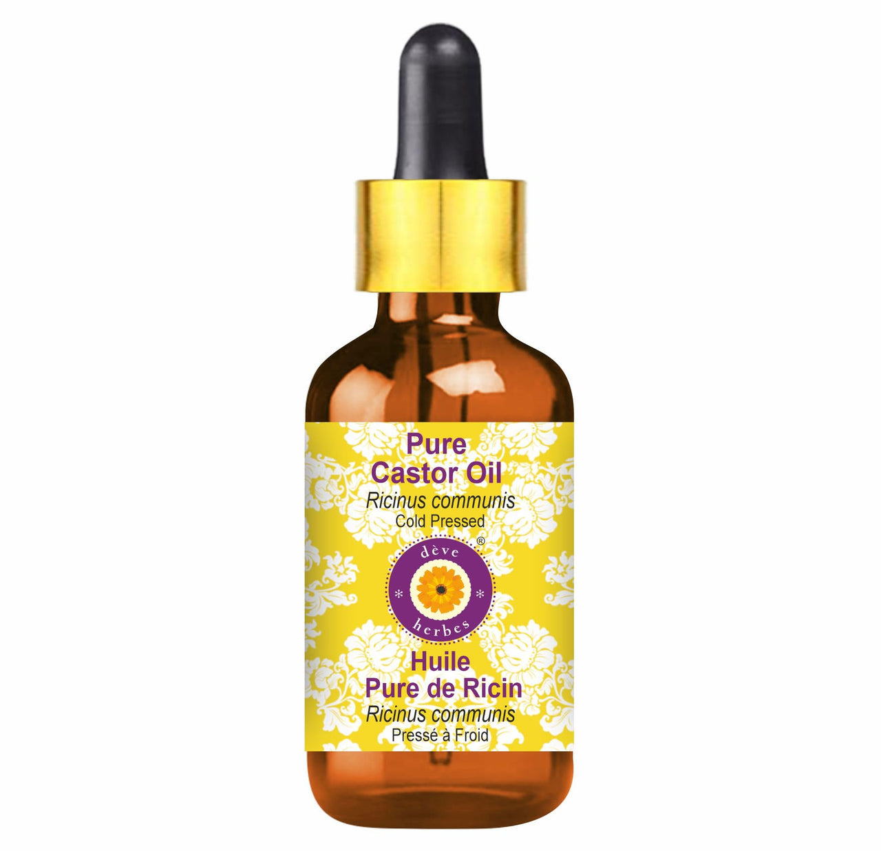 Deve Herbes Pure Castor Oil (Ricinus communis) with Glass Dropper | Cold Pressed | Natural | Undiluted | For Diluting Essential Oils | For Hair, Skin & Massage | Men & Women | 50ml
