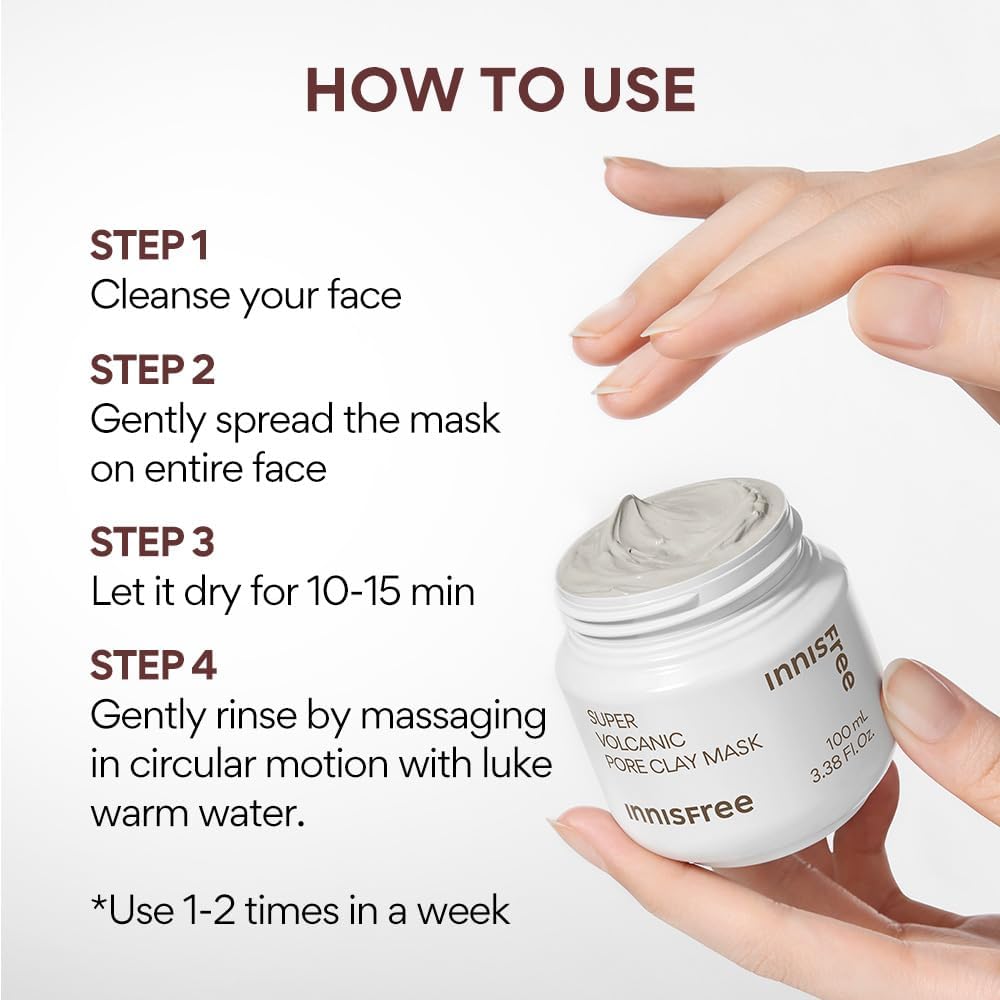 Innisfree Super Volcanic Pore Clay Mask 100ml |De-Tan Face Pack for Brightening | Oil Control & Deep Cleansing | Blackhead Removal, Triple Exfoliation with Volcanic Clusters & AHA |Korean Skincare