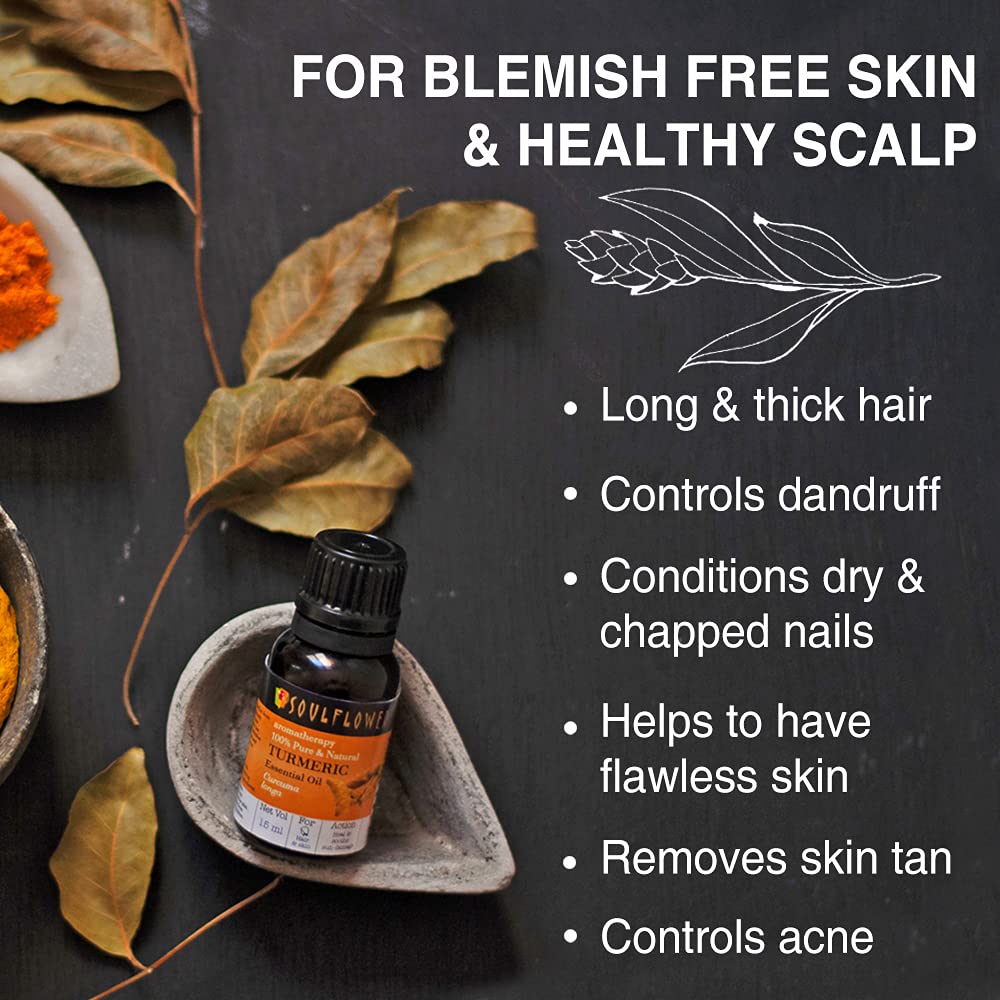 Soulflower Turmeric Essential Oil, 15ml | Skin Acne, Healthy Hair, Scalp, Aromatherapy | 100% Pure, Natural & Undiluted Premium Essential Oil