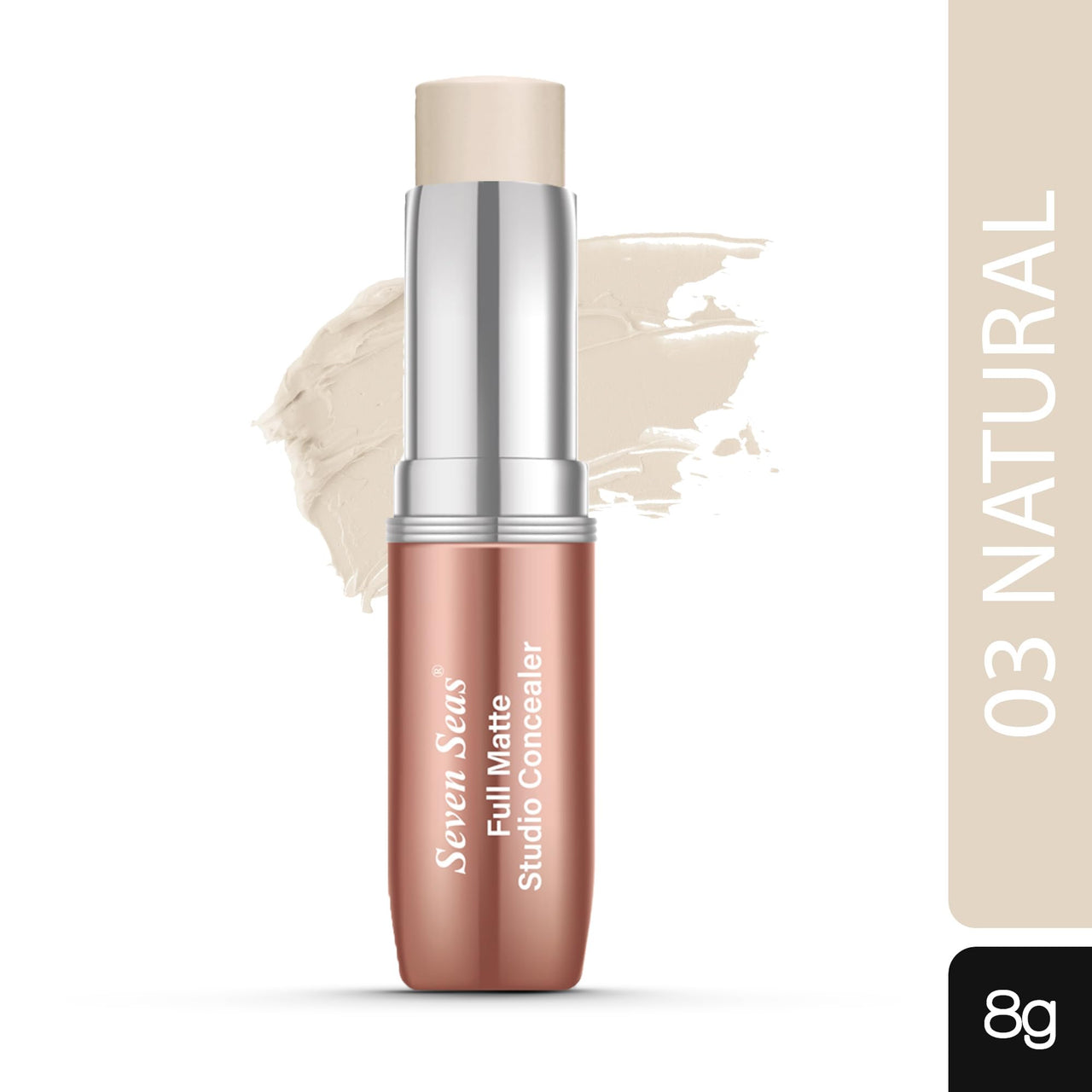 Seven Seas Full Matt Studio Concealer Stick (03_Nude Beige) | Medium to Full Coverage, Oil Free Concealer Stick for Women | Long Lasting and Blendable Concealer for Face Makeup