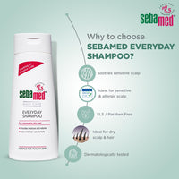 Sebamed Everyday Shampoo 200 ml|pH 5.5|Normal to dry hair| mild|Gives moisture & volume |phthalates & SLS and parabens free |men & women l shampoo for dry scalp Toxin free l Clinically proven l Toxin free