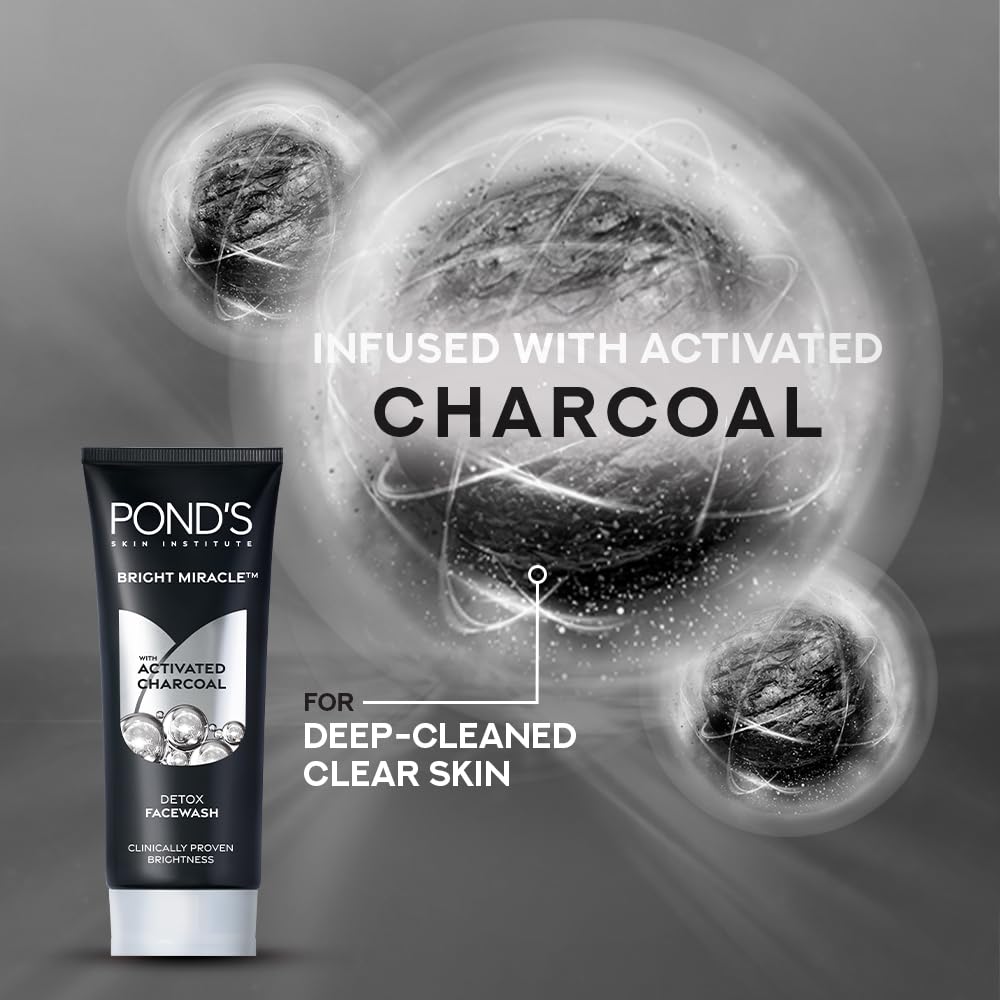 POND's  Ponds Bright Miracle Detox Facewash With 10X Power Of Charcoal, 200Gm (Pack Of 2)