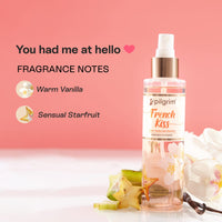 Pilgrim French Kiss Body Mist (Vanilla with starfruit)| Vanilla body mist for women long lasting| Sensual fragrance | Body spray| Romance perfume for women| Designed in France| 150 ml