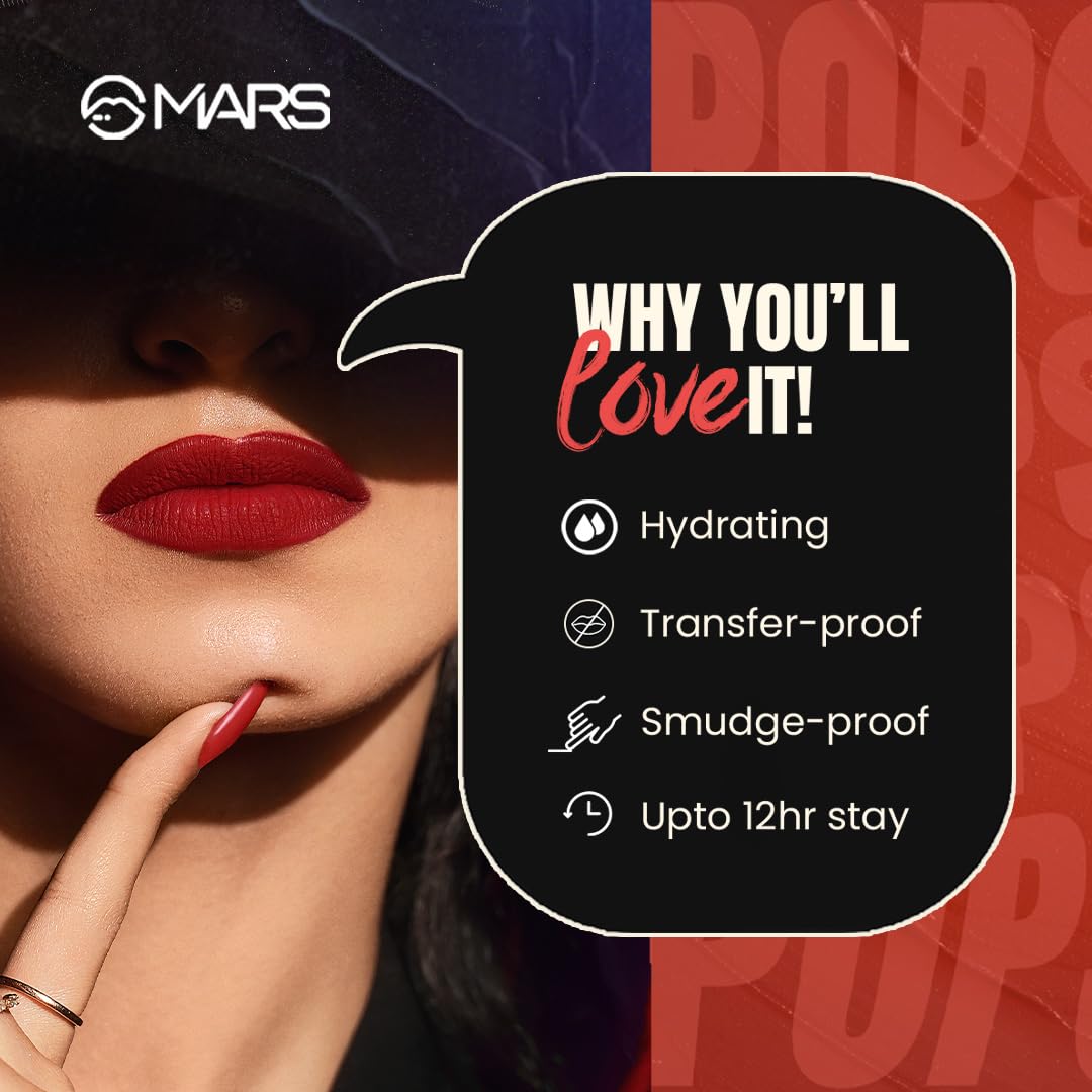 MARS Popstar Drying Liquid Mousse Lipstick for Women with Matte Finish | Lightweight and Non-Sticky Formula | Up to 12 Hour Long Lasting | Transferproof & Waterproof (6.0ml) (03-Chorus Girl)