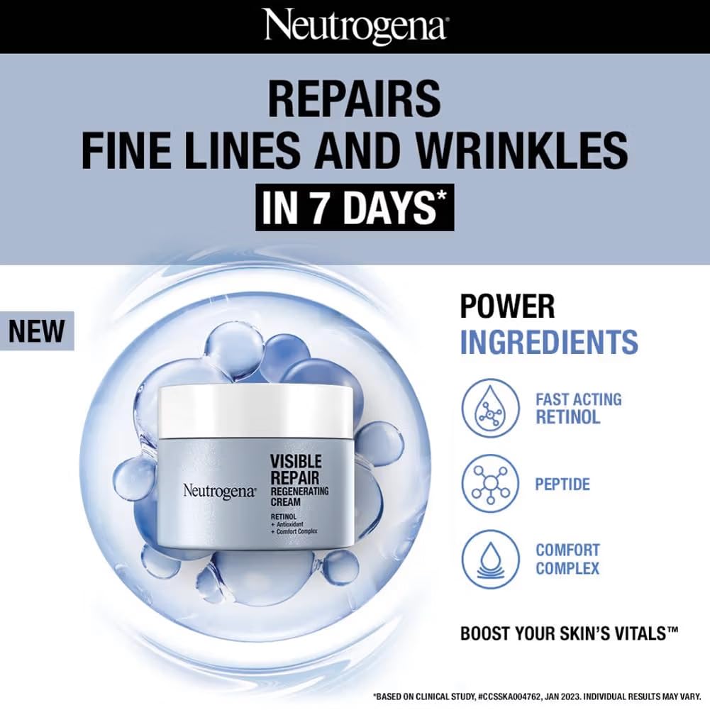 Neutrogena Visible Repair Retinol Day & Night Cream: Boosts Collagen for Anti-Ageing, Wrinkles, Fine Lines 50g