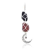 BOHO GARDEN Hanging Car Charm - Black Tourmaline & Carnelian - Dangling Moon, Healing Crystal Accessories, Rearview Mirror Decorations - Grounding, Confidence, Protection, Transformation, Joy, Energy Tourmaline-carnelian