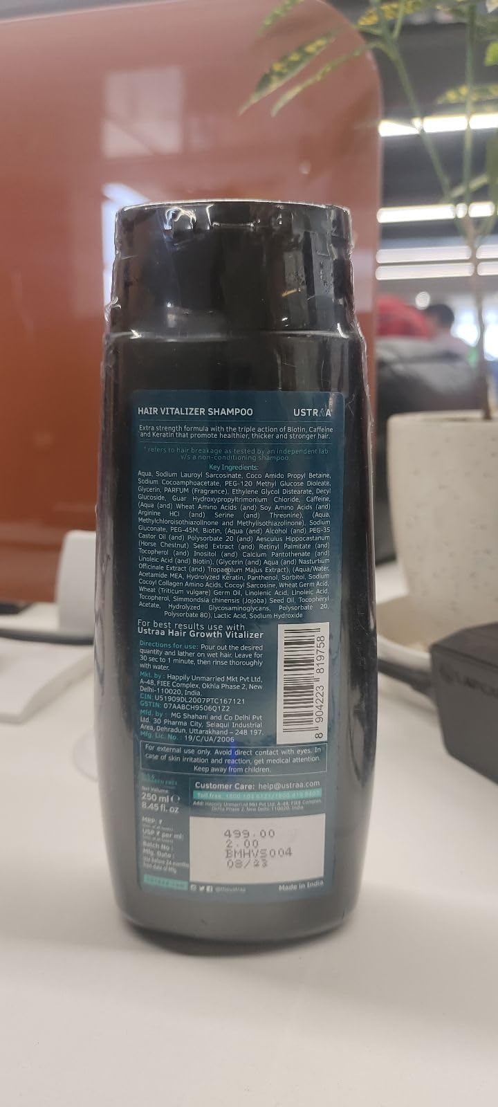 Ustraa Hair Vitalizer Shampoo - 250ml | Dermatologically Tested, Helps Keeps Your Hair Healthy & Hair Growth Cream - 100g | Helps improve Hair Roots Strengthen