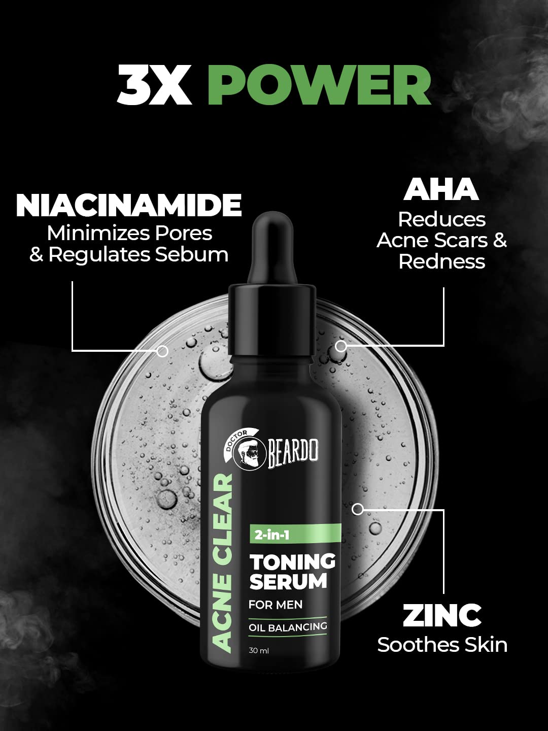 Beardo 2-in-1 Anti Acne Serum + Toner For Men, 30ml | Face Serum For Men | Acne Serum with AHA & Niacinamide | Reduces Pores & Acne Scars for Smooth Skin