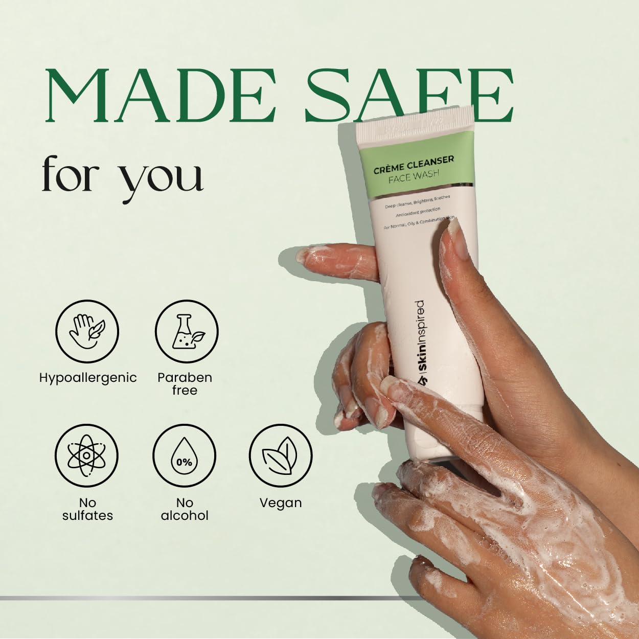 SkinInspired Crème Cleanser For Oily Skin Facewash | Complete Cleansing | Skin Brightening | Moisturising | For Normal, Combination, Oily & Acne-Prone Skin | Salicylic Acid + Lactic Acid + Vitamin C | 70 ml