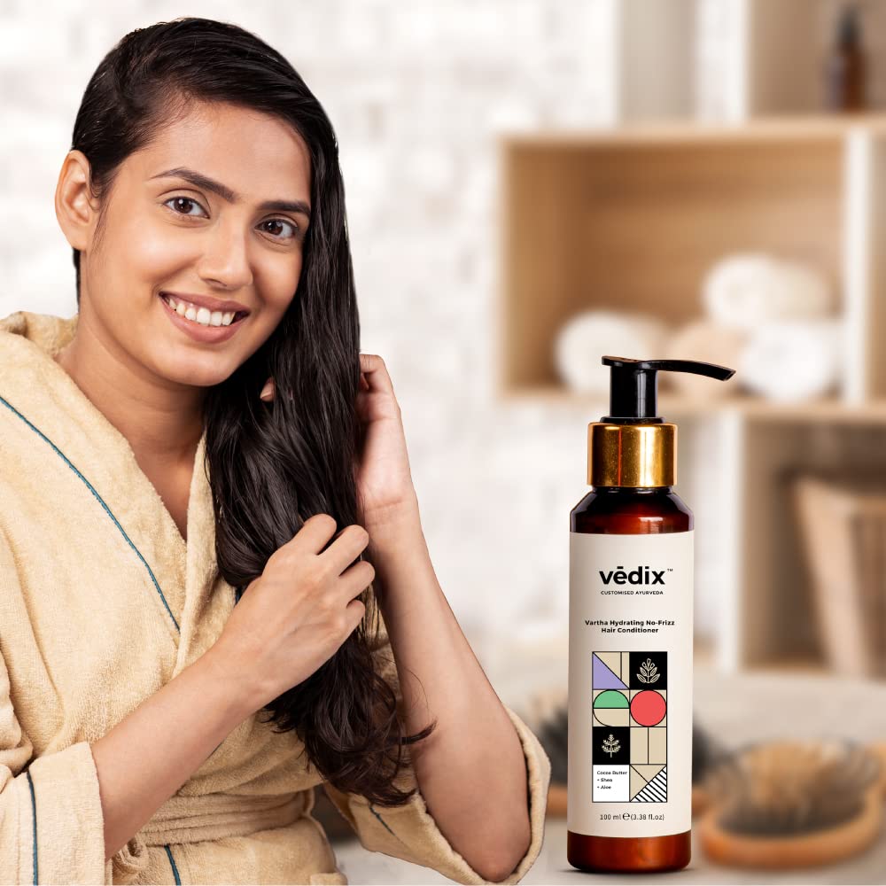 Vedix Conditioner, Ayurvedic Vartha Hydrating No-Frizz Hair Conditioner With Rice Water + Fenugreek + Mango Butterfor Frizz-Free Hair - 100 ml