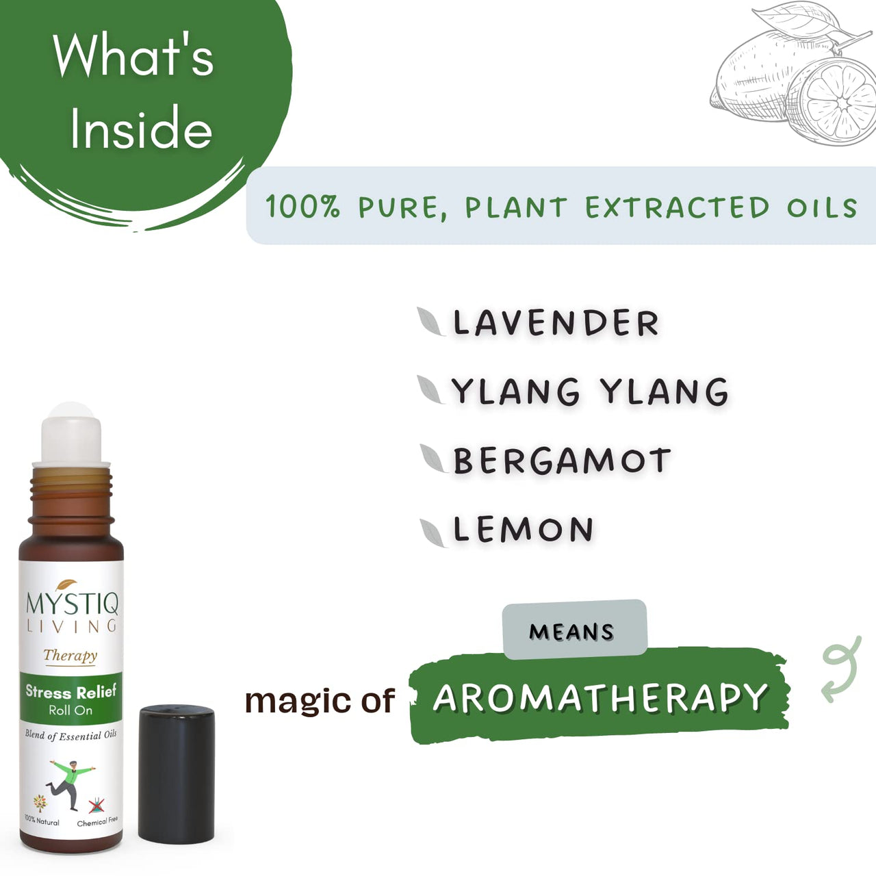 Mystiq Living Stress Relief Roll On for Instant Relief from Stress, Anxiety, Calms the mind, Aromatherapy | Blend of Essential Oils