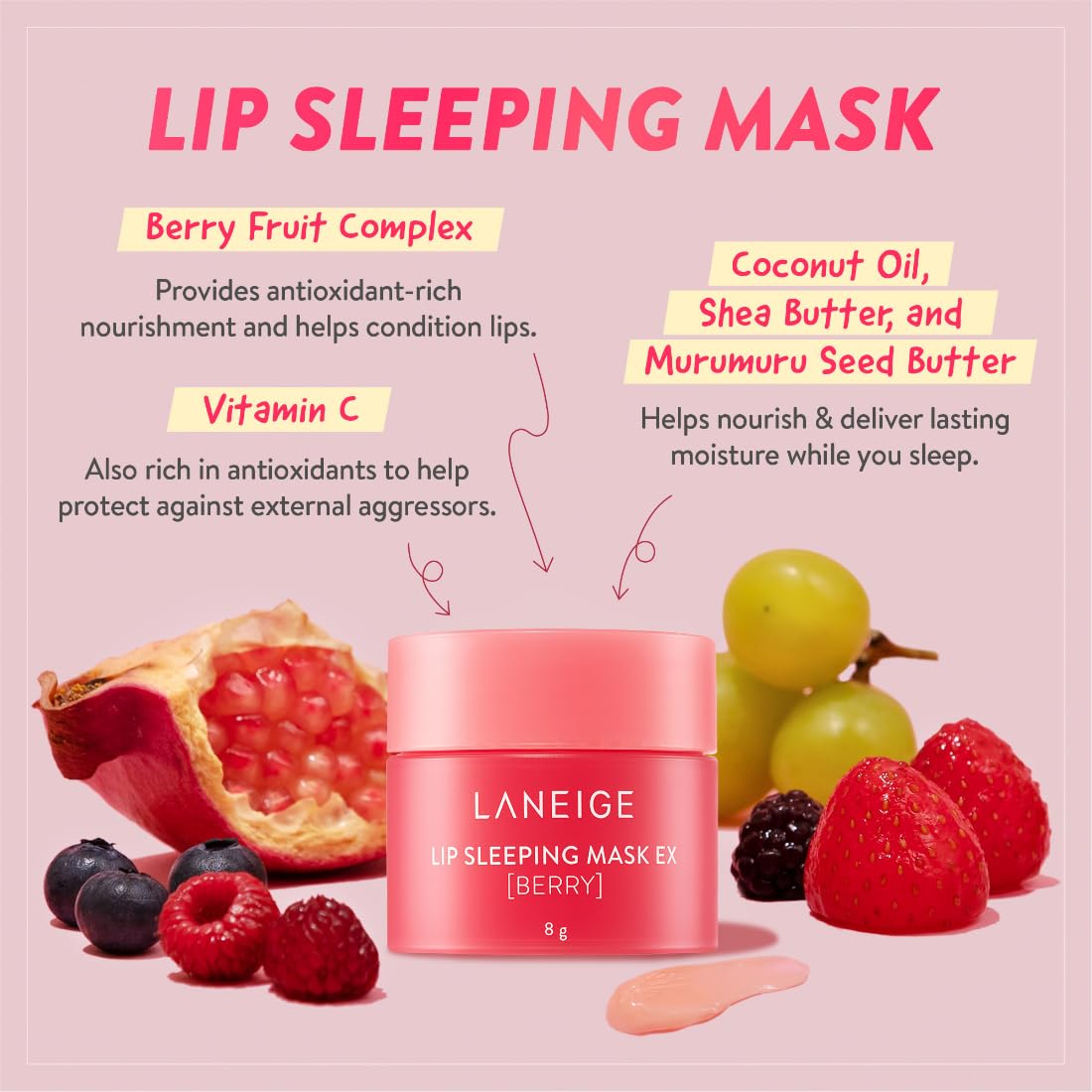 Laneige Lip Sleeping Mask EX - Berry, 8g-LANEIGE Lip Glowy Balm_Berry