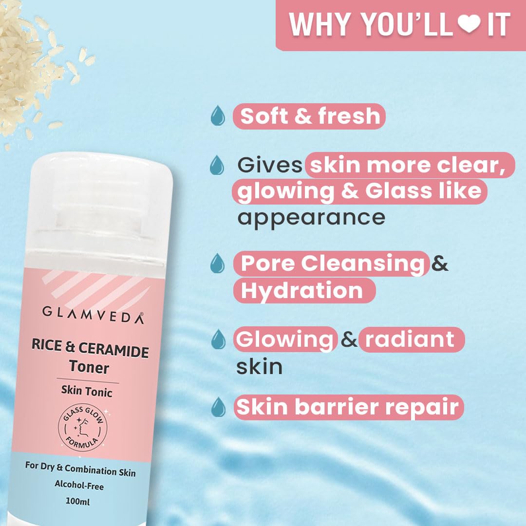 Glamveda Rice Water Tonic | Skin Barrier Building & Nourishing | Blemishes & Dark Spots | 100 ml