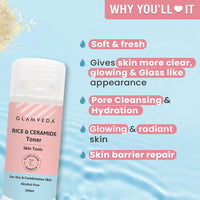 Glamveda Rice Water Tonic | Skin Barrier Building & Nourishing | Blemishes & Dark Spots | 100 ml