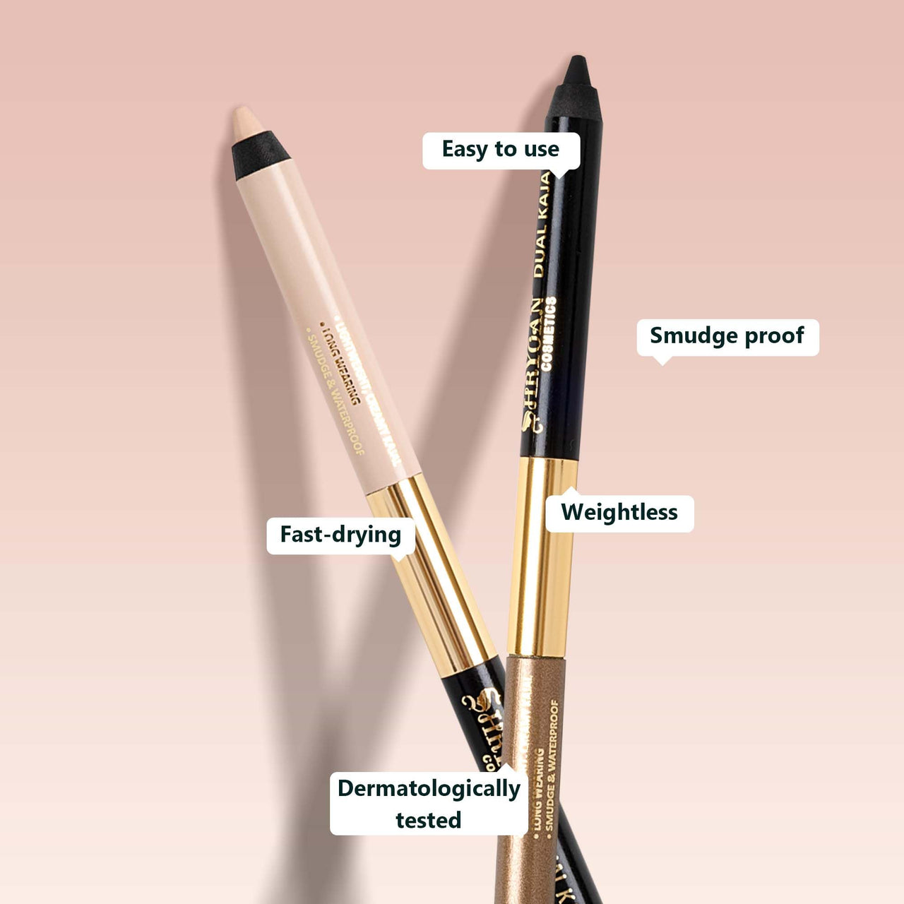Shryoan Shimmery Dual Kajal with Sharpener | Waterproof | Long-Lasting | Black & Brown Shades | Long lasting smudge proof| Sweat proof Formula | 24-Hour Wear (Pack of 1)
