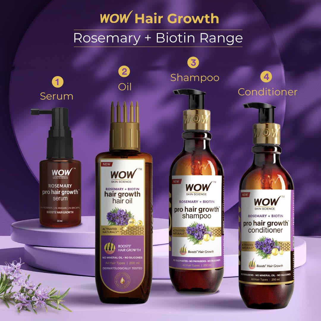 WOW Skin Science Rosemary Pro Hair Growth Serum| Stimulates Hair Growth| Strengthens Roots | Adds Volume | Gives Fuller Looking Scalp| Powered By Rosemary, Redensyl, Anagain, Biotin & Baicapil | 30ml