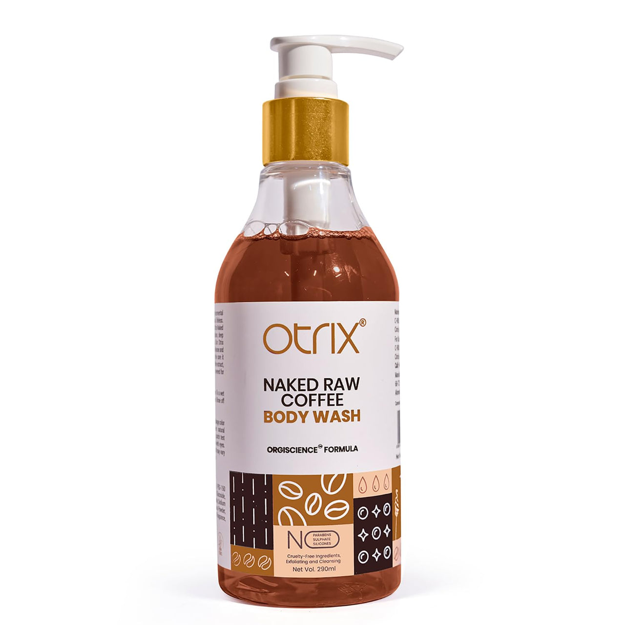 Otrix Naked Raw Coffee Body Wash with Catechins, Exfoliating and Nourishing Formula with Natural Oils, For Men and Women, 290ml