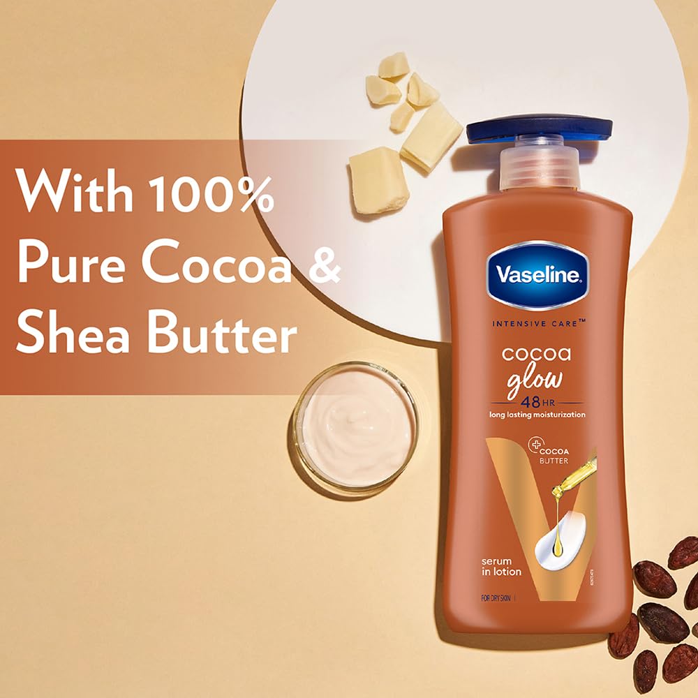 Vaseline Cocoa Glow Serum In Lotion, 600 ml | 100% Pure Cocoa & Shea Butter for Glowing & Soft Skin