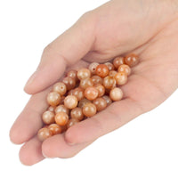 70PCS Natural 8MM Healing Gemstone, Sunstone Energy Stone Round Loose Beads, Semi-Precious Crystal Beads with Free Elastic String for Jewelry Making DIY