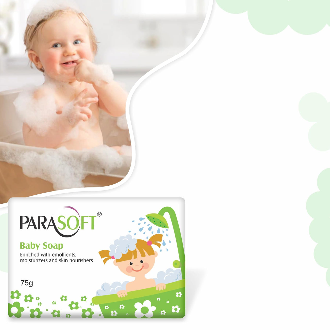 Parasoft Baby Soap Mild & Gentle Daily Moisturizing, Cleansing and Nourishing Baby Bathing Bar with Jojoba Oil, Almond Oil & Vitamin E for Sensitive Skin - 75 gm(Pack of 4)