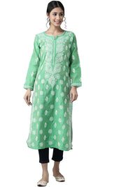Ada Hand Embroidered New Lucknowi Chikankari Chanderi Kurta Kurti for Women A411175