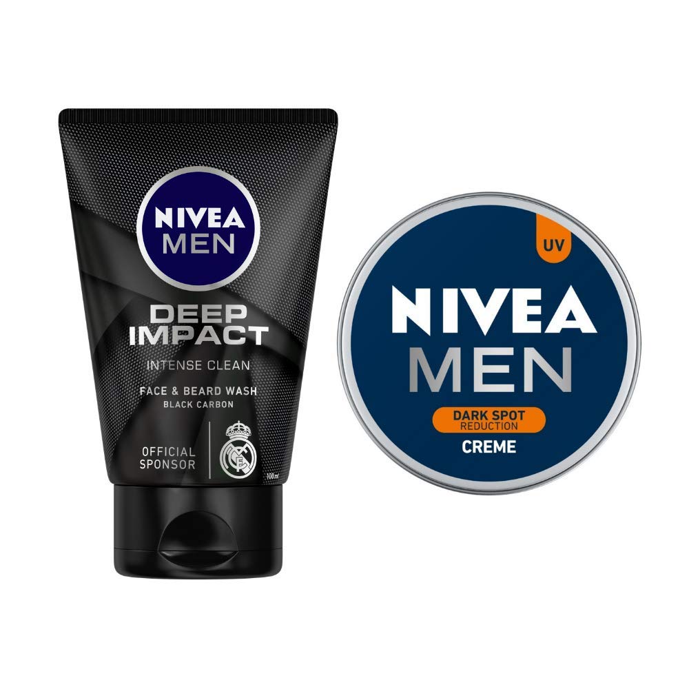 Nivea Men Face Wash, Deep Impact Intense Clean, 100g & Men Creme, Dark Spot Reduction Cream, 75ml