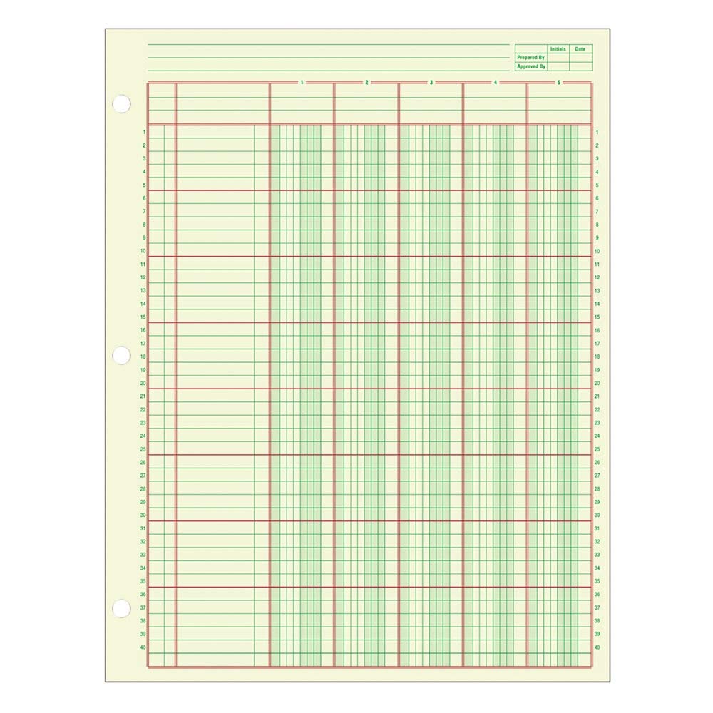 Adams Columnar Analysis Pad, 5 Column Ledger, 8.5" x 11", 100 Pages (50 Sheets), Green, 3 Hole Punch, for Accounting, Bookkeeping & Data (ACP85115)