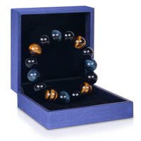 Vicsoon Triple Protection Bracelets for Men Women, 14mm Blue Yellow Tigers Eye Black Obsidian Healing Crystal Jewelry Stone, Handmade Bead Bracelets Bring Luck, Prosperity, and Happiness Blue Yellow Black