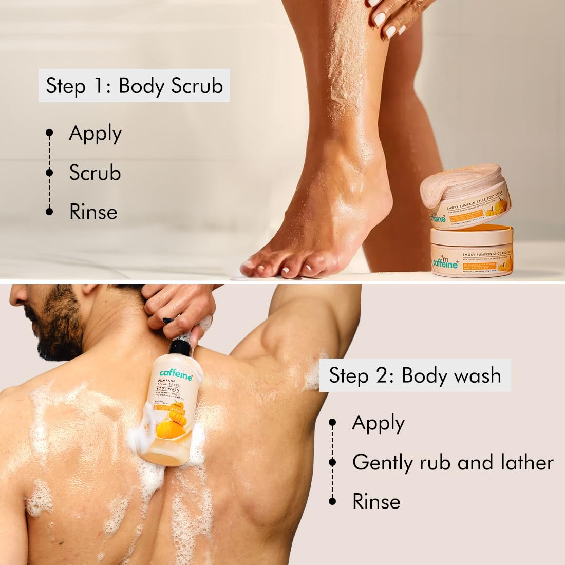 mCaffeine Pumpkin Spice Cleanse & Detan Duo for Glowing Skin| Mildly Cleanses, Exfoliates, Detans|Pumpkin Body Wash - 300ml & Pumpkin Body Scrub - 175 g | Sweet & Spicy Pumpkin Aroma for Men & Women