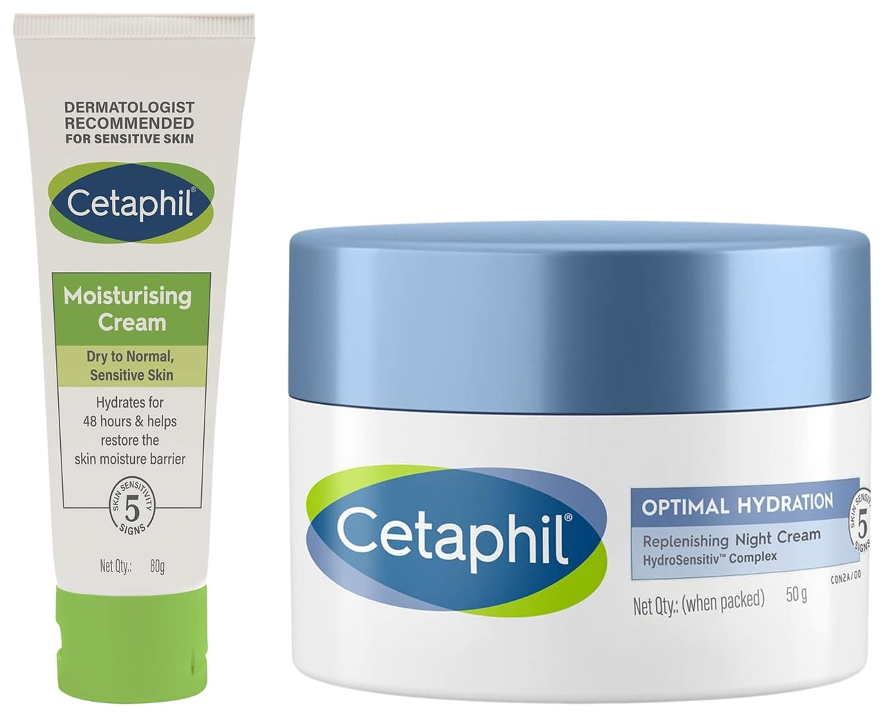 Cetaphil Moisturising Cream for Face & Body Dry to Normal skin 80 gm Optimal Hydration Replenishing Night Cream 50g Lightweight & Fast Absorption Hyaluronic Acid Blue Daisy Extract Niacinamide