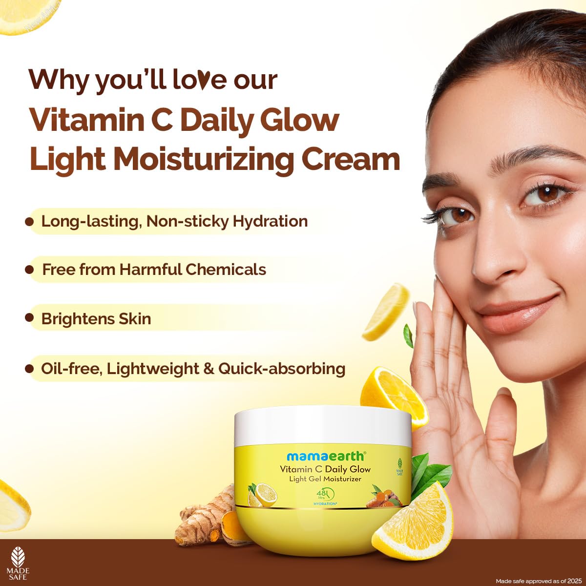Mamaearth Vitamin C Daily Glow Light Gel Moisturizer with Vit C & Turmeric for Skin Brightening 200g |Long-lasting, Nonsticky Hydration | Oilfree, Lightweight &Quick-absorbing |Free from HarmfulChemicals