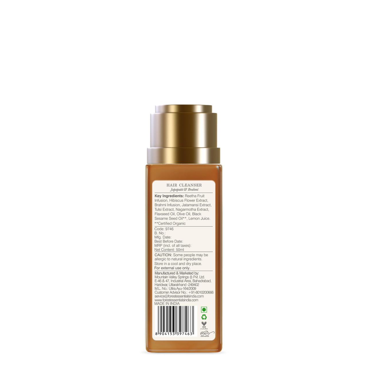 Forest Essentials Travel Size Hair Cleanser Japapatti & Brahmi|Ayurvedic Shampoo Dry,|Sls/Sles (Sulphates) Free,Paraben Free|Deep Nourishing Natural Shampoo, 50 Millilitre
