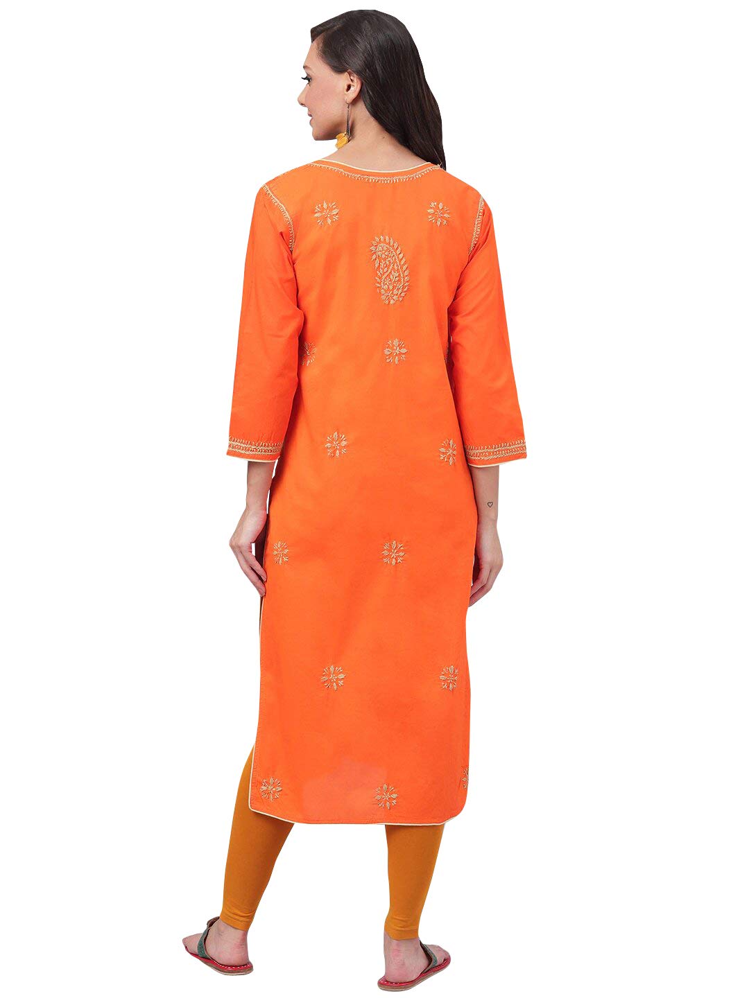 Ada Lucknowi Hand Embroidered Chikankari Straight Cotton Kurti Kurta for Women