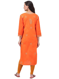 Ada Lucknowi Hand Embroidered Chikankari Straight Cotton Kurti Kurta for Women