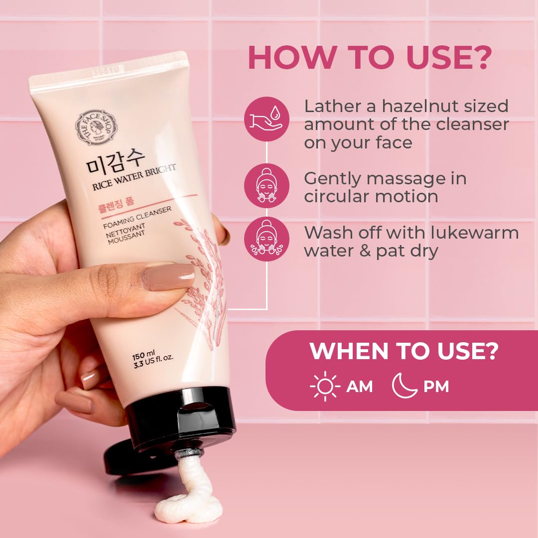 The Face Shop Rice Water Face Wash150 Ml | Face Wash for Glowing Skin | Cleanser for Uneven Skin Tone | Korean Skin Care