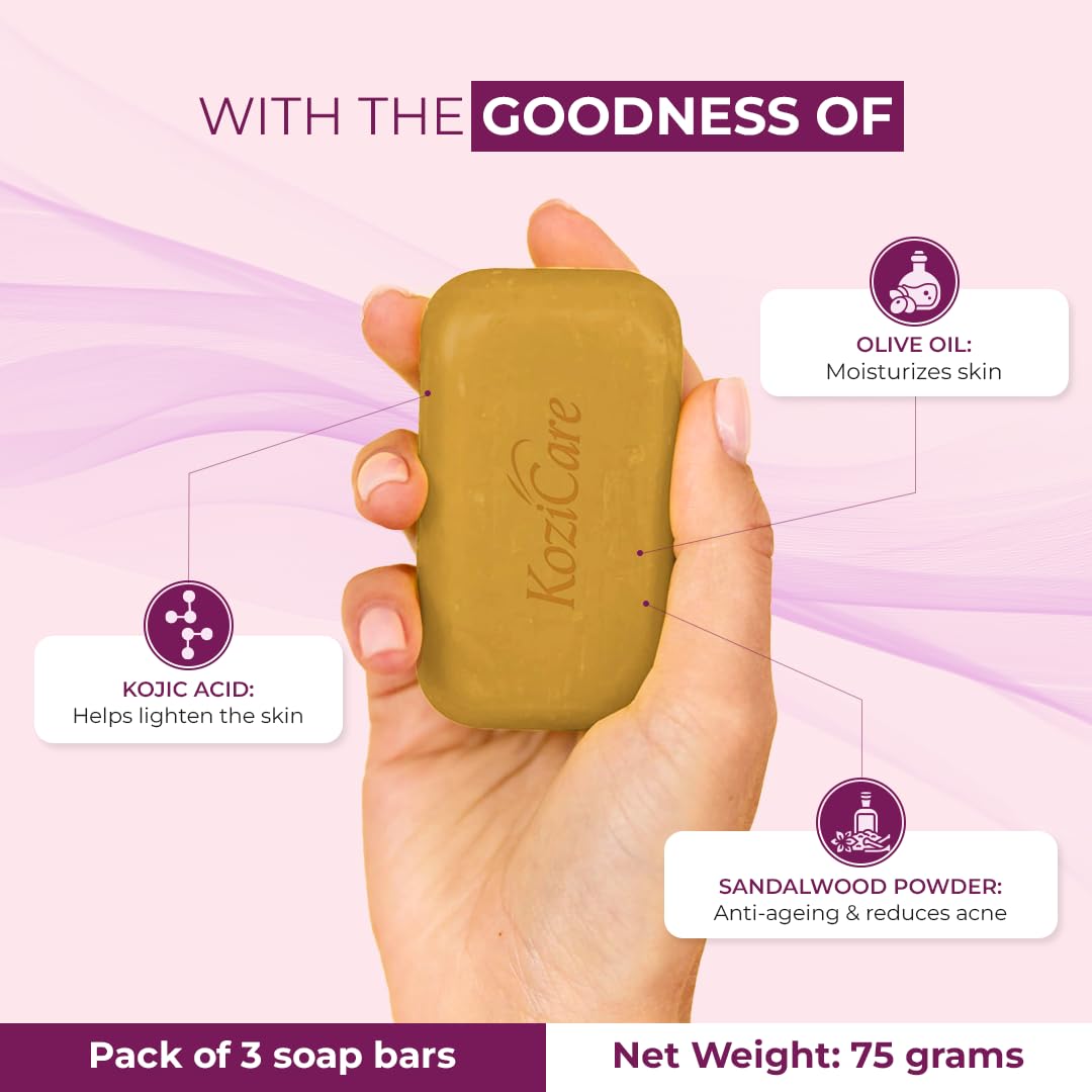 Kozicare Sandalwood Bath Soap for Younger Looking and Glowing Skin | with a Long-Lasting Youthful Radiance |For Man, Women and All Skin types-75gm (Pack of 12)
