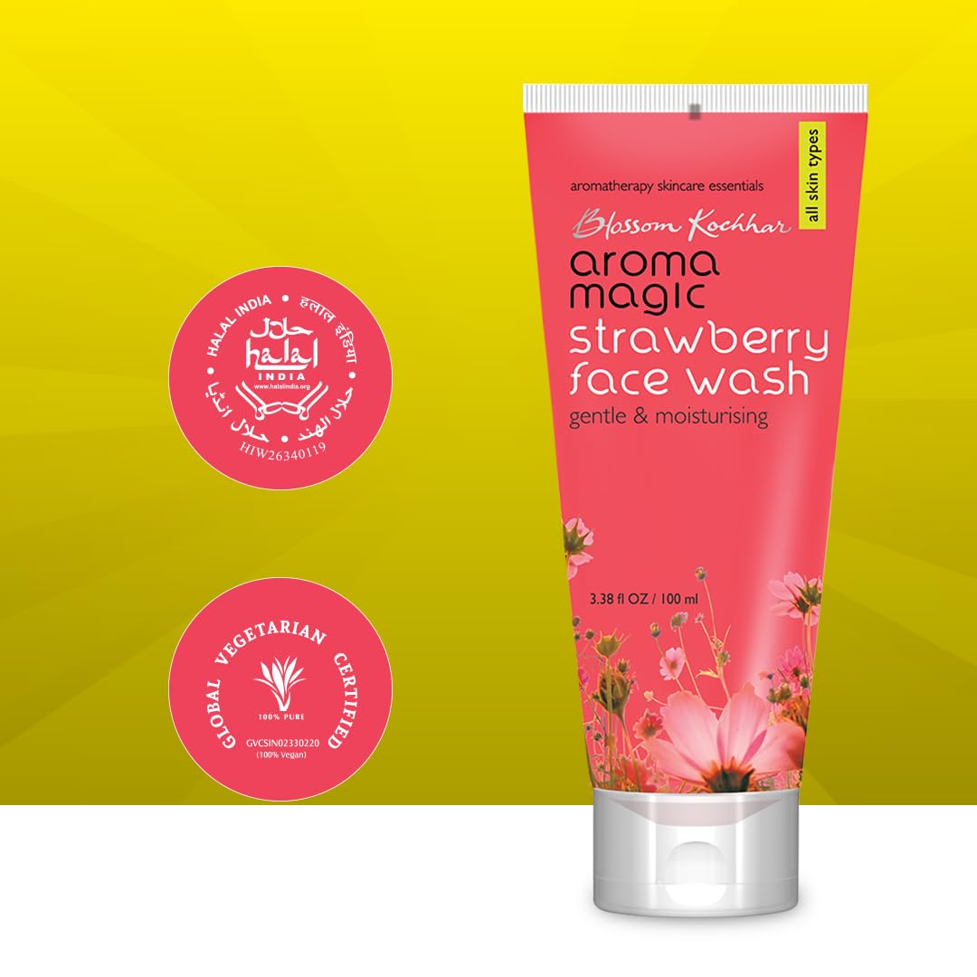 Aroma Magic Moisturizing Strawberry Face Wash| with Aloe Vera Extract & Ylang Ylang Essential Oil| All Skin - 100 ml |For men & women |Pack of 1
