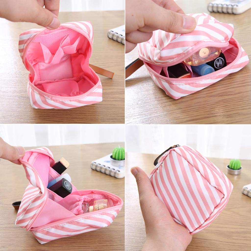 House of Quirk Polyester Makeup Bag Lazy Travel Toiletry Bag Cosmetic Organizer Waterproof Travel Accessories for Women and Girls (Pink)