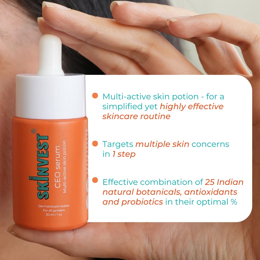 Skinvest CEO Multi-Active Serum | For all Skin type | Acne control, skin brightening, texture smoothing, hydration, and barrier repair 30ml