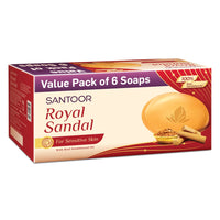 SANTOOR Royal Sandal, 6x125g&Santoor Aloe Fresh Soap with Aloe Vera and Lime for Radiant Looking Skin, 125g, 4 + 1