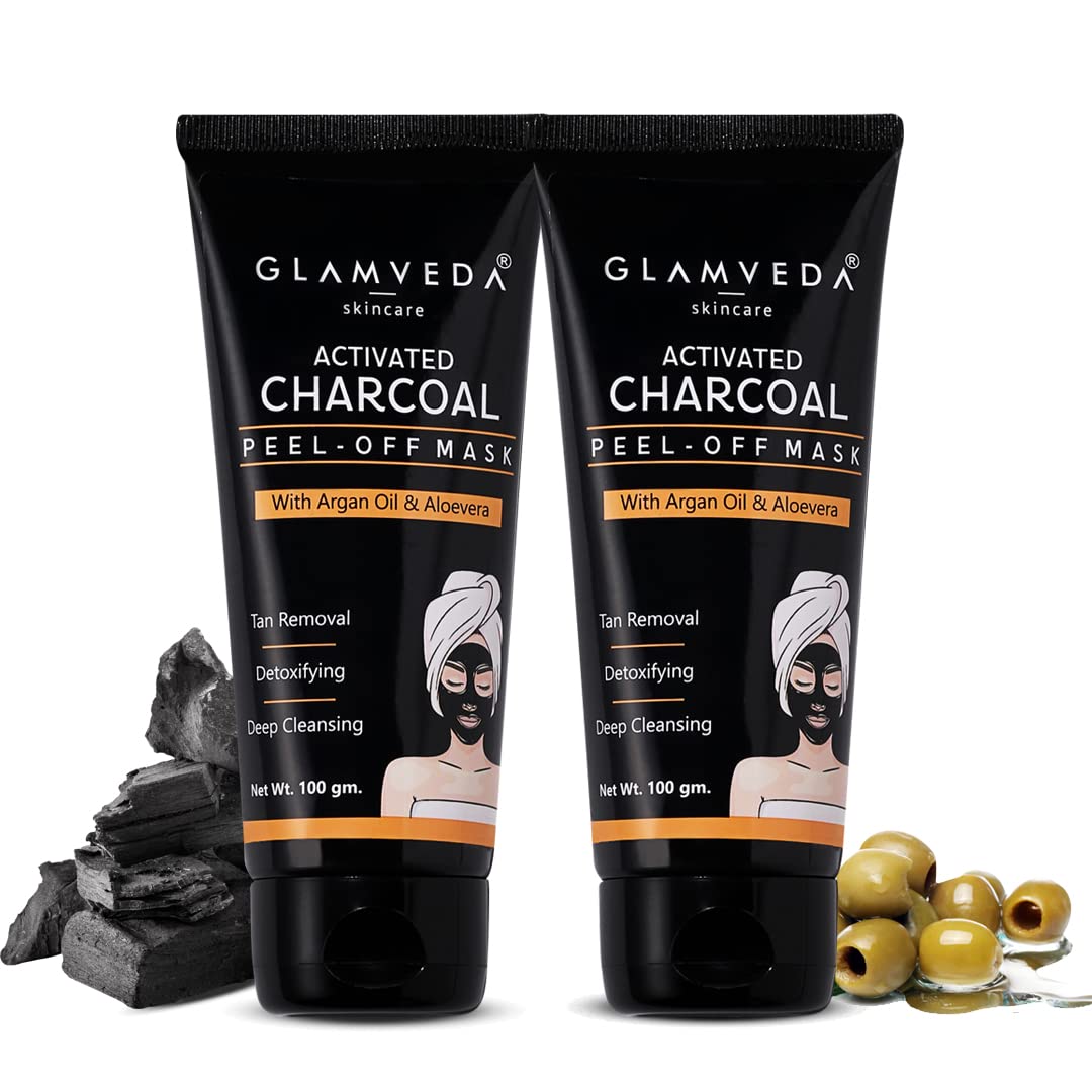 Glamveda Activated Charcoal Peel Off Mask | Cleans Pores, Removes Blackheads & Tanning | Anti Pollution | Pimples| Acne | No Parabens Enriched With Argan Oil & Vitamin E 100gm Pack Of (2)