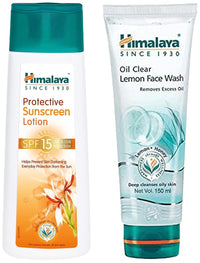 Himalaya Herbals Protective SPF 15 Sunscreen Lotion For All, 100Ml & Oil Clear Lemon Face Wash, 150Ml Combo, 2 Count