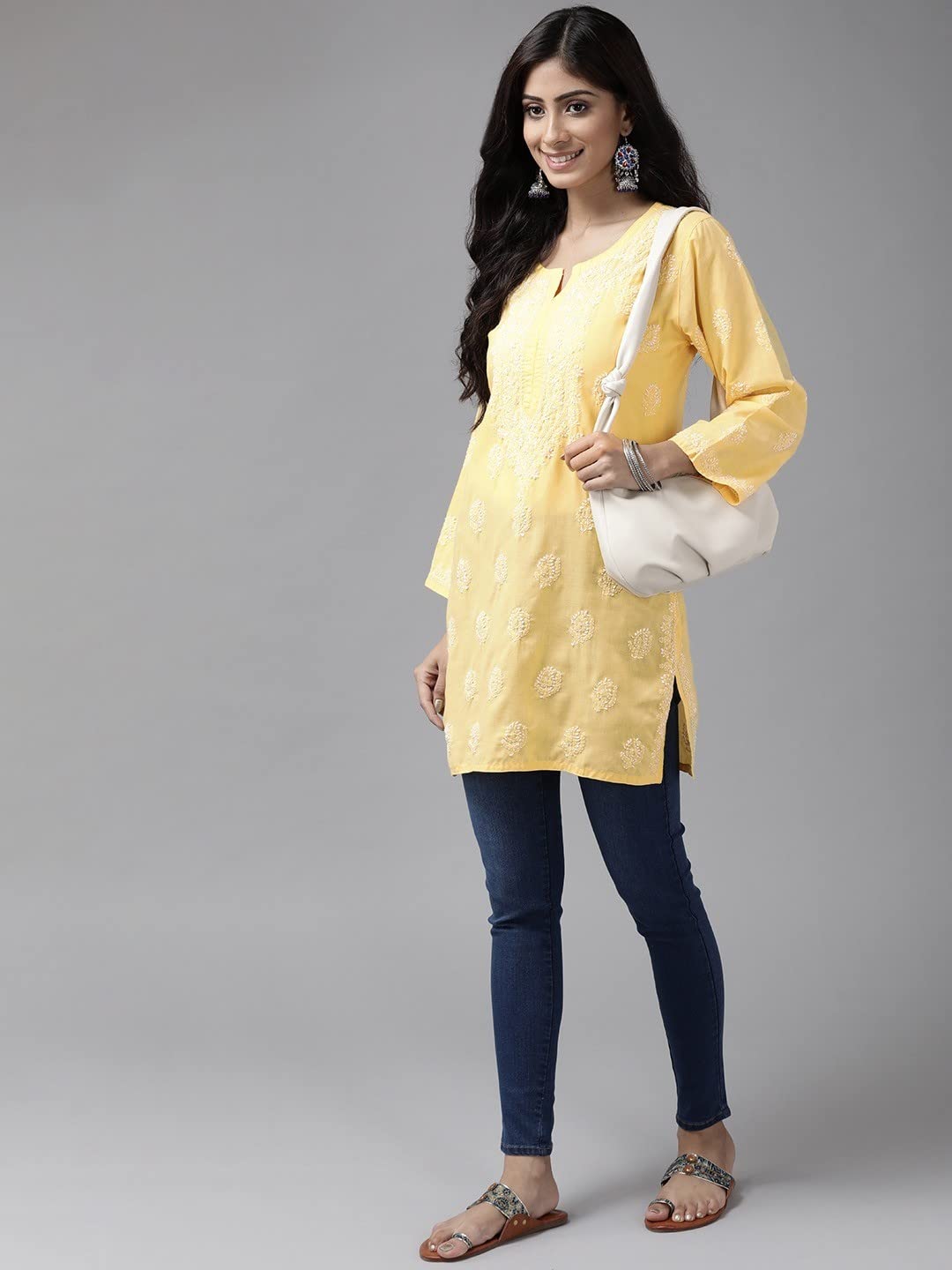 Ada Women's  Cotton Top Tunic Hand Embroidered Lucknowi Chikankari Short Kurti