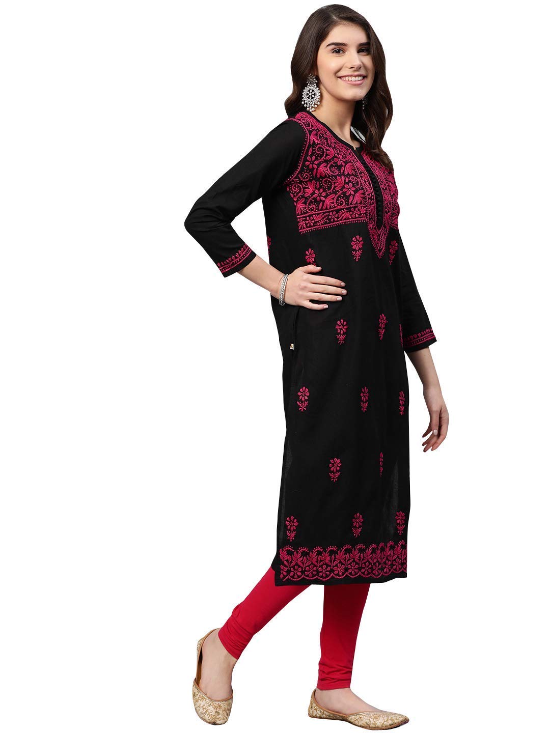 Ada Hand Embroidered Lucknow Chikankari Women's  Pure Cotton Kurti Kurta