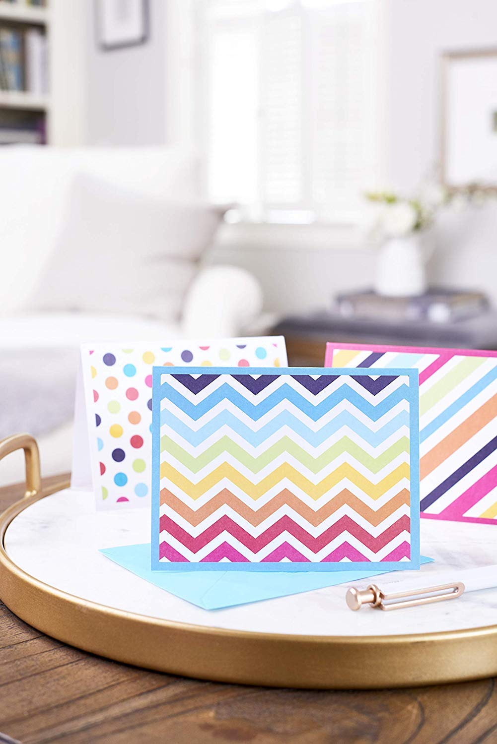 American Greetings Blank Cards Assortment with Envelopes, Bright Patterns (30-Count) blue, orange, yellow, fuschia