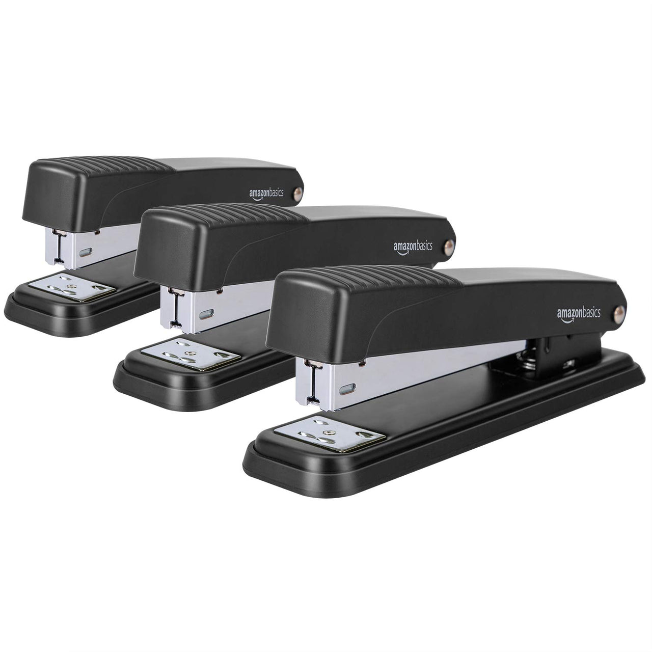 Basics Full-strip Metal Office Desktop Stapler, 20 Sheet Capacity, 3 Pack, Black 1-Pack