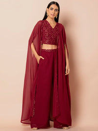 Indya Womens Solid Embellished Waist Palazzo Pants