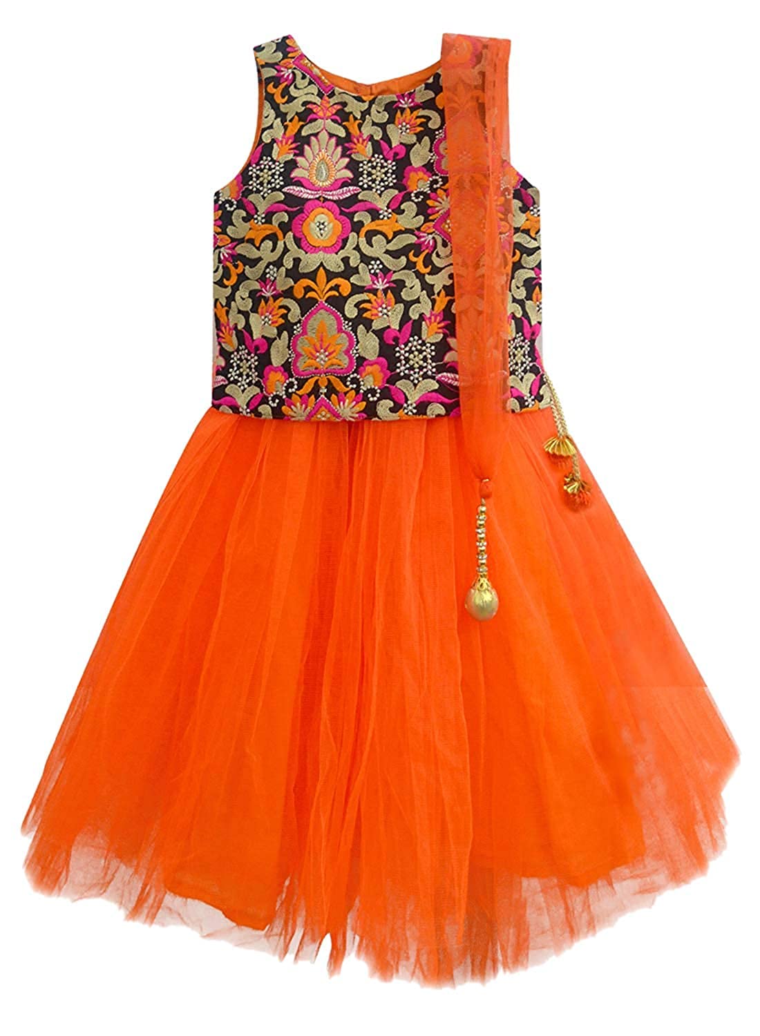A.T.U.N Girls Lehenga Choli Multi-Turquoise